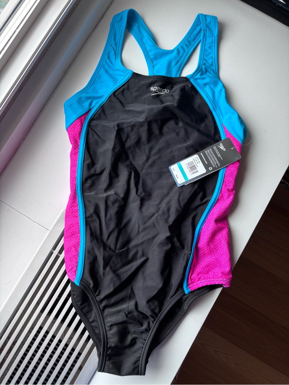 Speedo Girls Black One-Piece Swimsuit with Racerback and Double Lining, Size 16